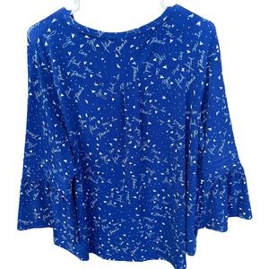 Elle Shirt Womens‎ Plus Size 2X XXL Blue Paris Bell Long Sleeve Pullover Stretch